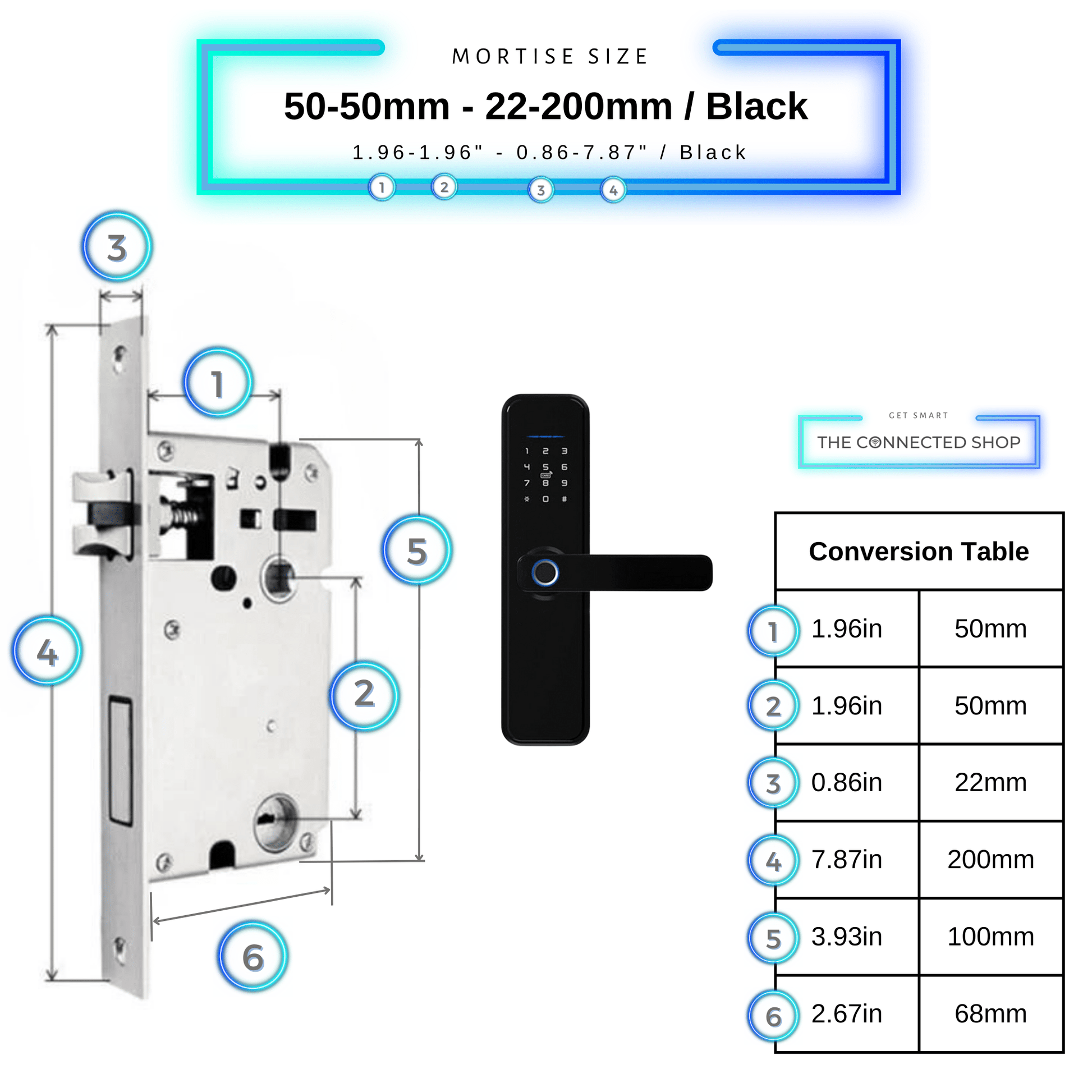 Smart Door Lock XL - 50-50mm (22x200mm) - Black