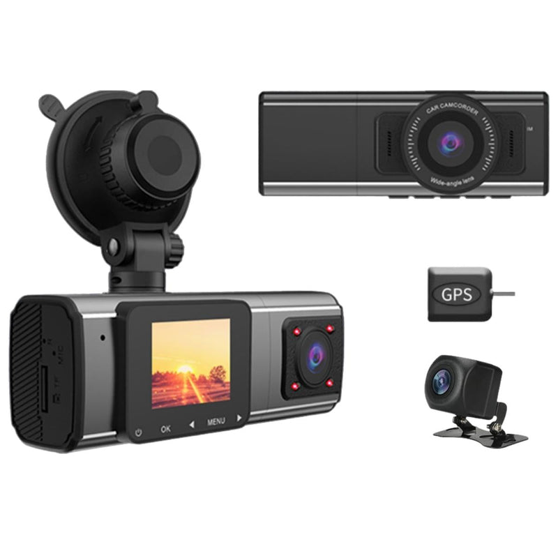 3 Cameras Smart Dash Cam Car DVR - With Rear Camera and GPS Antenna - No SD Card -