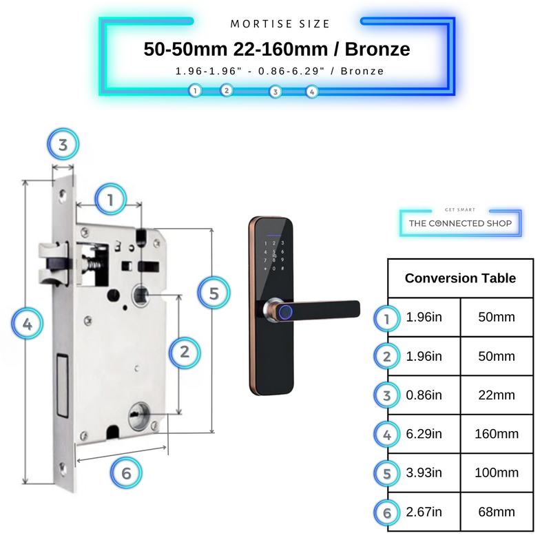 Smart Door Lock - 50-50mm (22x160mm) - Bronze -