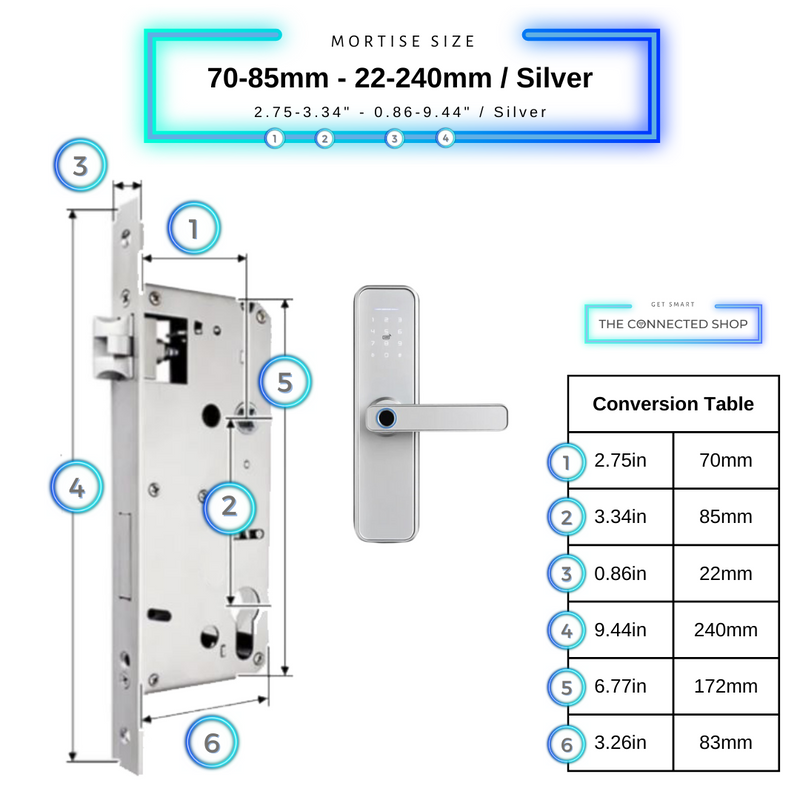 Smart Door Lock - 70-85mm (22x240mm) - Silver -