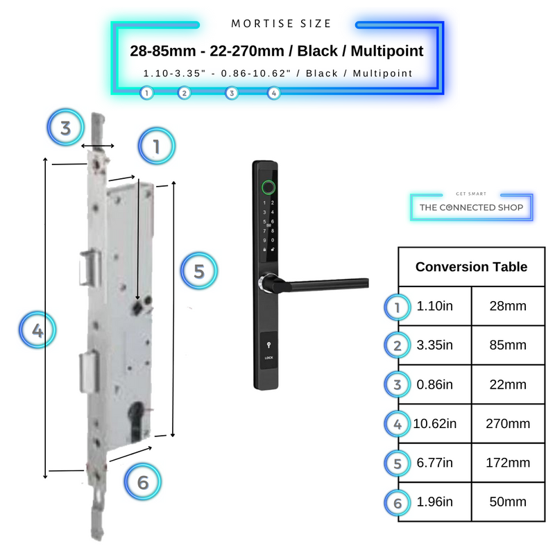 Smart Door Lock Sleek Black 2885 270mm multipoint