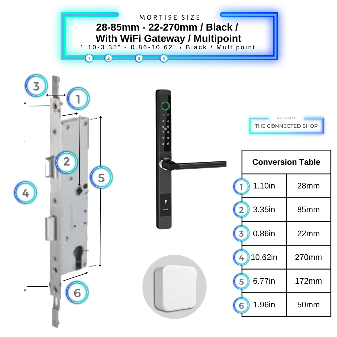 Smart Door Lock Sleek Black 2885 270mm multipoint wifi gateway