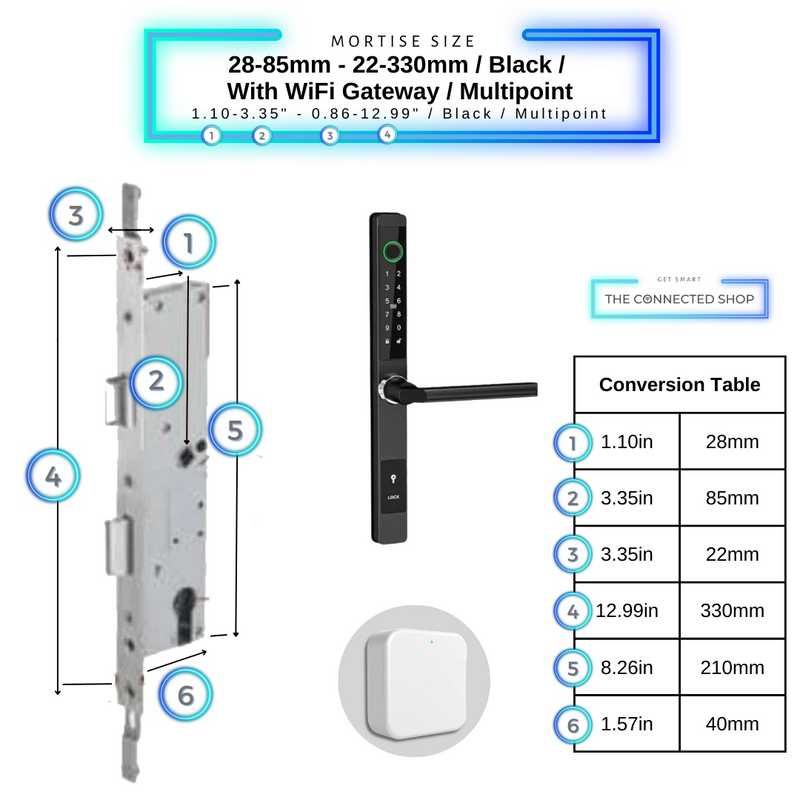 Smart Door Lock Sleek Black 2885 330mm multipoint wifi gateway