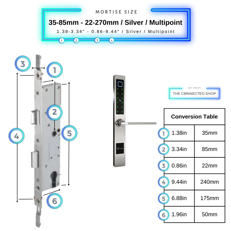 Smart Door Lock Sleek Silver 3585 270mm multipoint