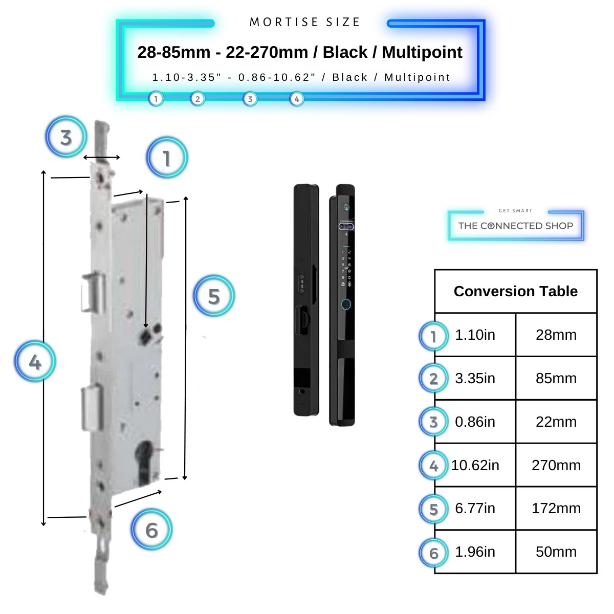 Auto Lock Smart Door Lock - Black - 28-85mm (22x270mm) Multipoint -