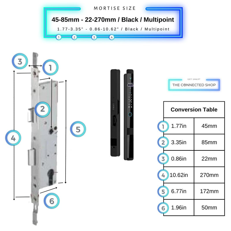 Auto Lock Smart Door Lock - Black - 45-85mm (22x270mm) Multipoint -