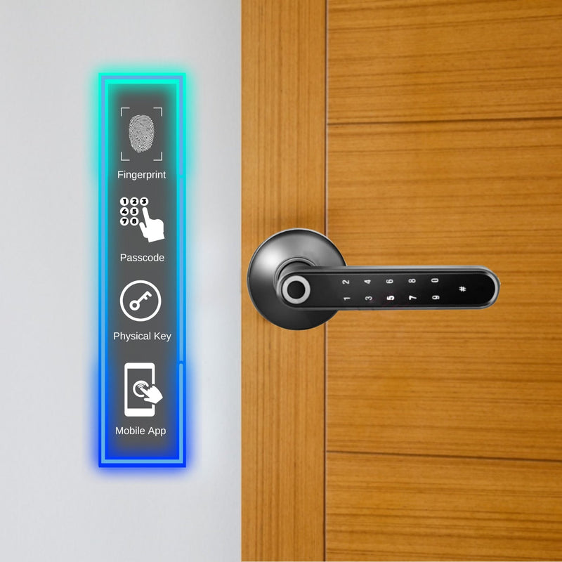 Fingerprint Smart Door Handle - Black - 50mm Single Latch -