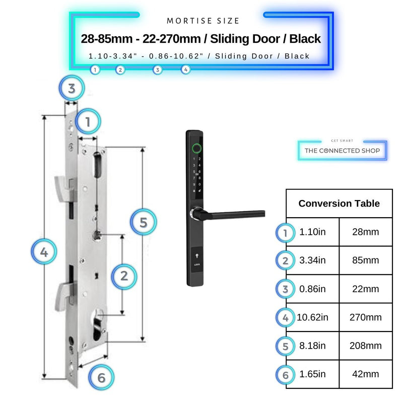 Sliding Door Smart Door Lock - 28-85mm (22x270mm) Sliding Door - Black - No WiFi Gateway