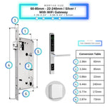 Sliding Door Smart Door Lock - 60-85mm (22x240mm) - Silver - With WiFi Gateway