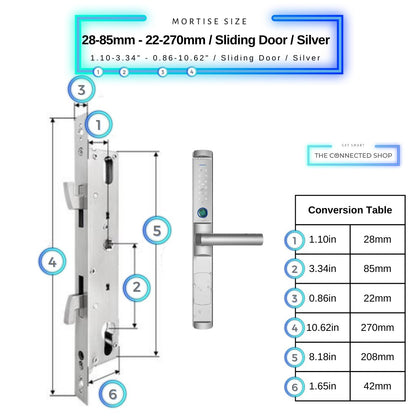 Sliding Door Smart Lock - 28-85mm (22x270mm) Sliding Door - Silver - Without Gateway