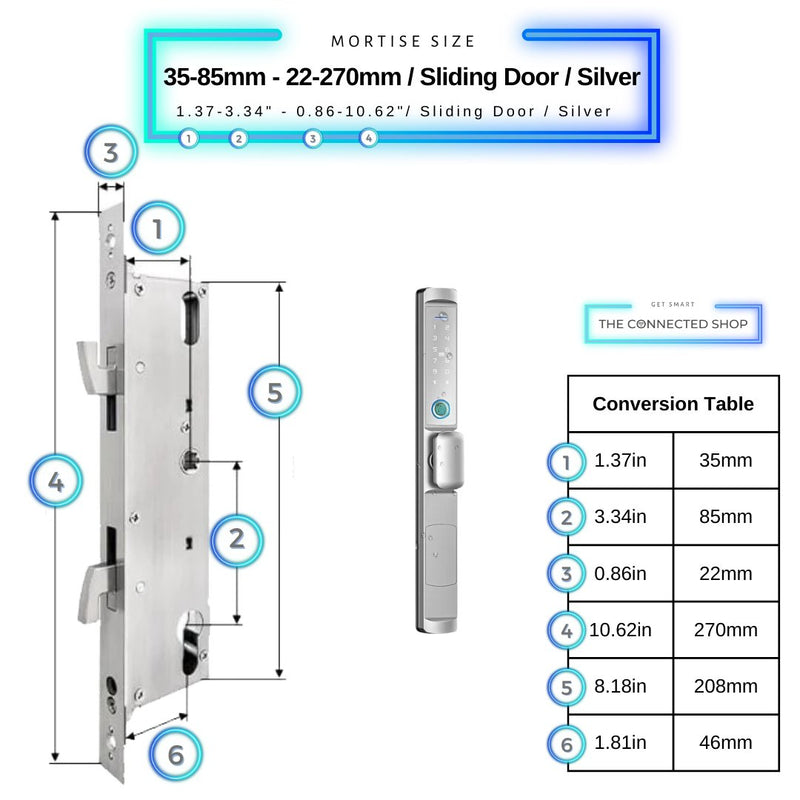 Sliding Door Smart Lock Knob - 35-85mm (22x270mm) Sliding Door - Silver - Without Gateway