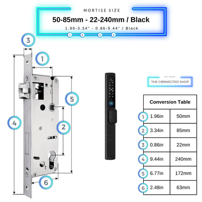 Swing Door Smart Lock Knob - 50-85mm (22x240mm) - Black - Without Gateway