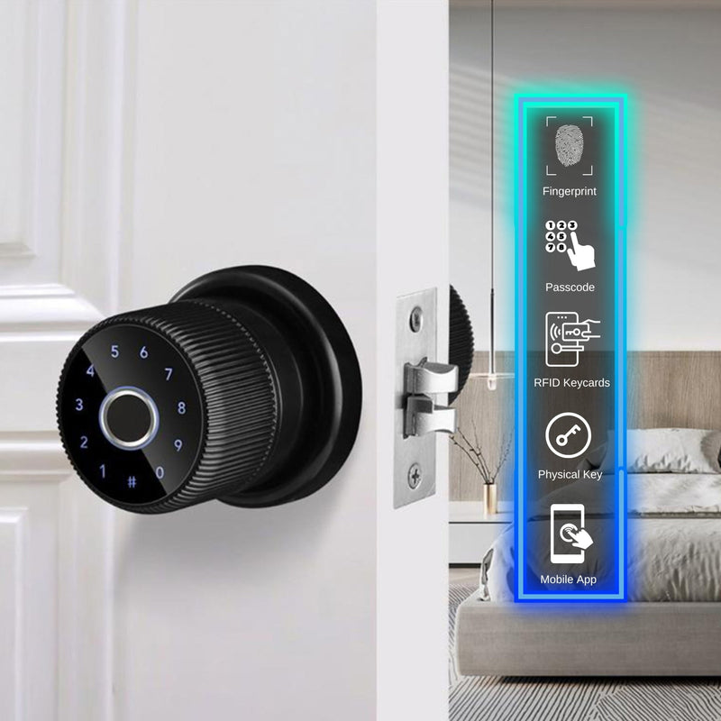 Smart Door Knob Lock - Black - No WiFi Gateway -