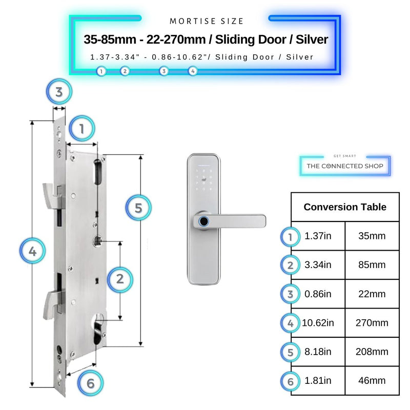 Smart Door Lock - 35-85mm (22x270mm) Sliding Door - Silver -