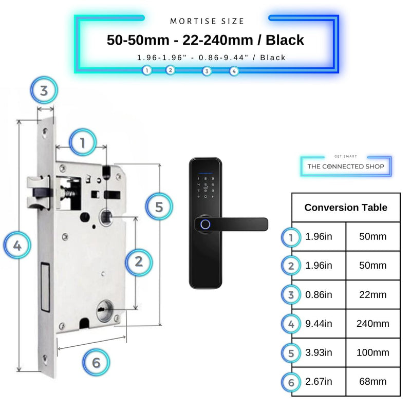 Smart Door Lock - 50-50mm (22x240mm) - Black -