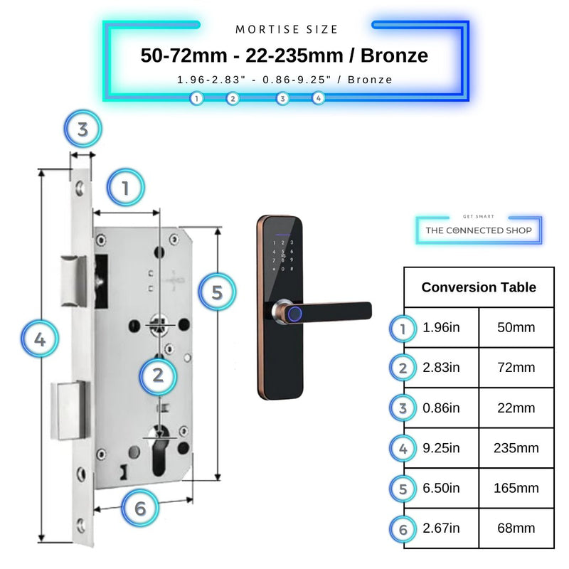 Smart Door Lock - 50-72mm (22x235mm) - Bronze -