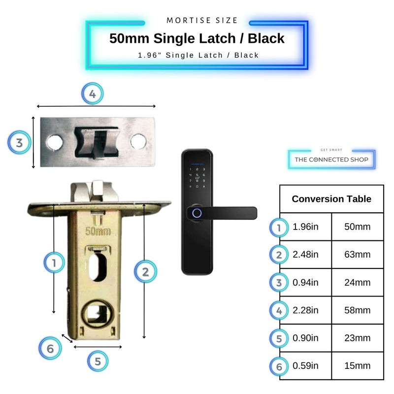 Smart Door Lock - 50mm Single Latch - Black -