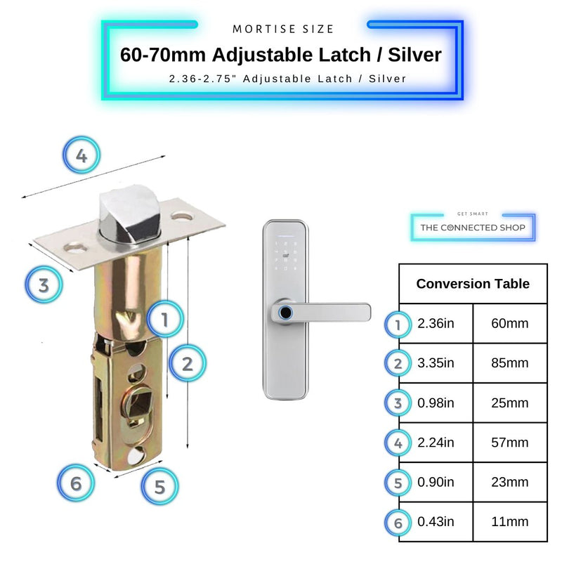 Smart Door Lock - 60-70mm Adjustable - Silver -