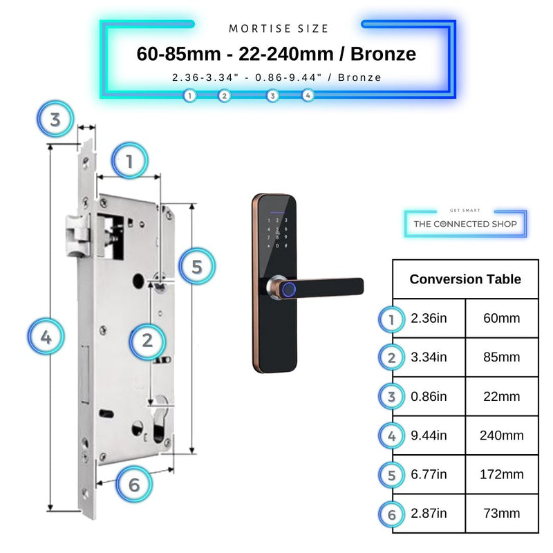 Smart Door Lock - 60-85mm (22x240mm) - Bronze -