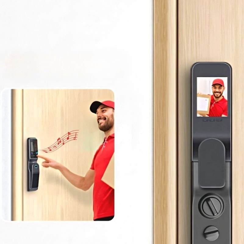 Smart Door Lock Face Recognition Dual Screen - Black - 60-68mm (24x240mm) -