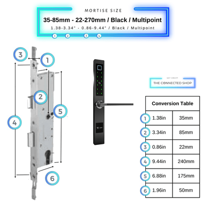 Smart Door Lock Sleek - Black - 35-85mm (22x270mm) Multipoint