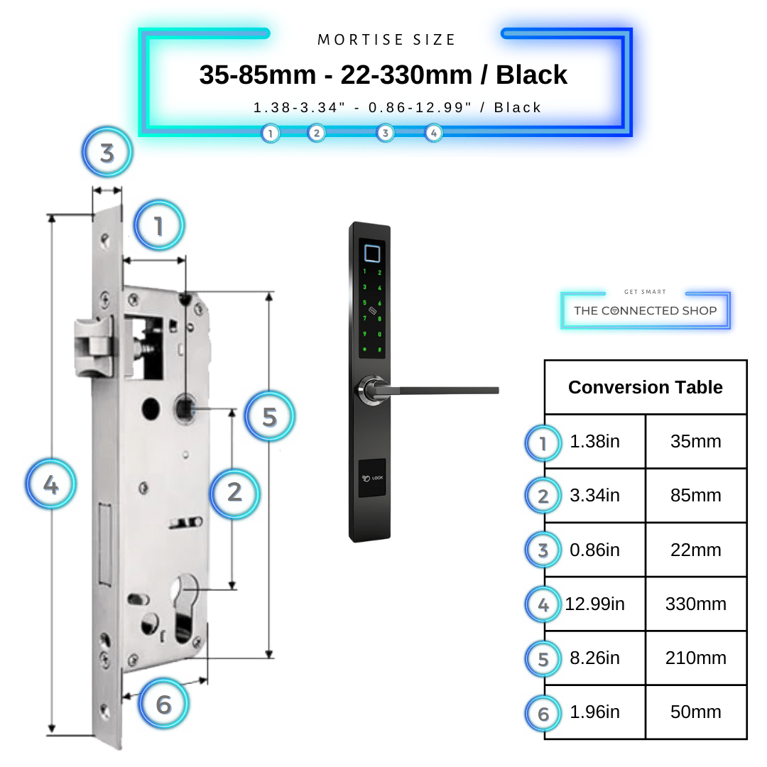 Smart Door Lock Sleek - Black - 35-85mm (22x330mm)