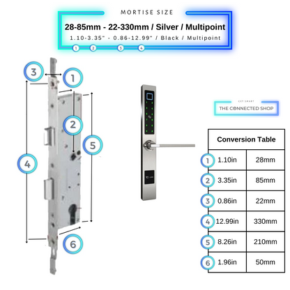 Smart Door Lock Sleek - Silver - 28-85mm (22x330mm) Multipoint