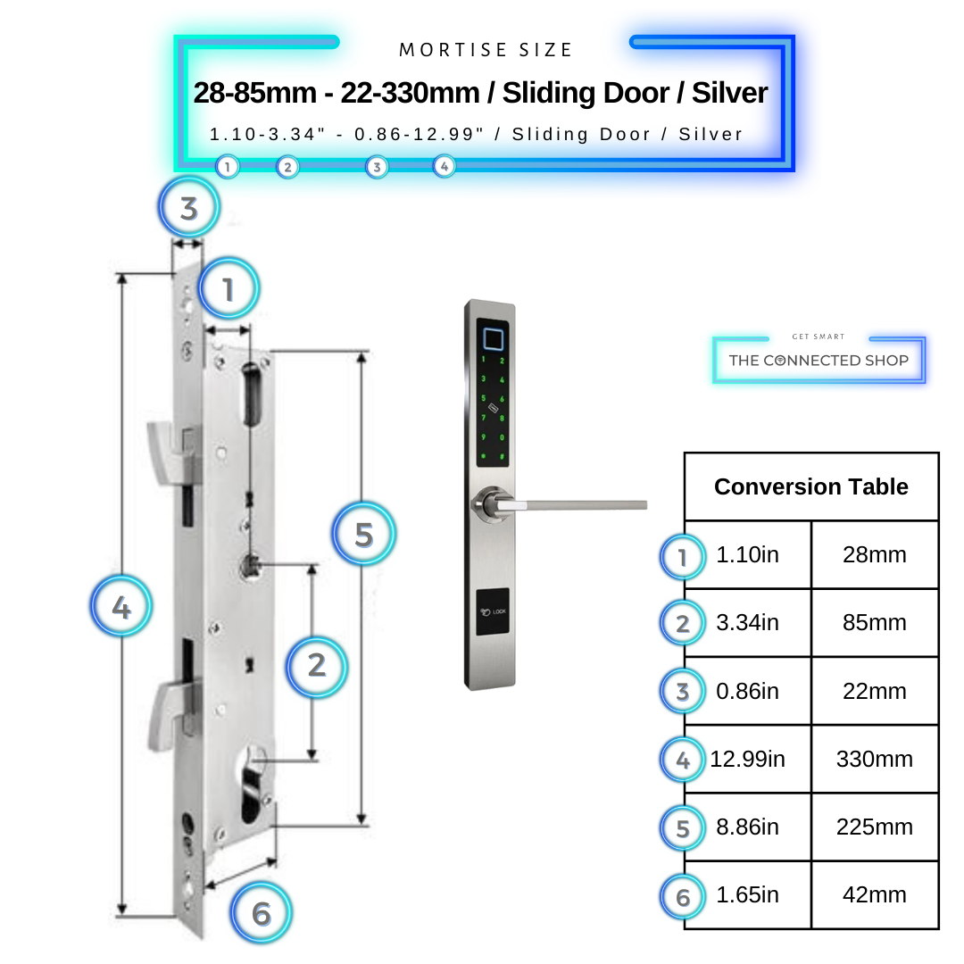 Smart Door Lock Sleek - Silver - 28-85mm (22x330mm) Sliding Door