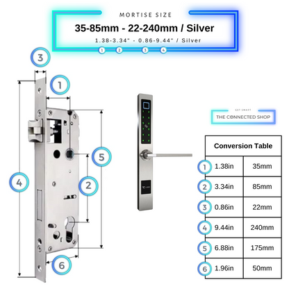 Smart Door Lock Sleek - Silver - 35-85mm (22x240mm)