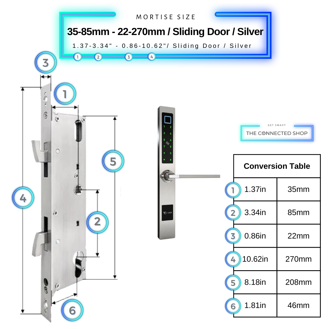 Smart Door Lock Sleek - Silver - 35-85mm (22x270mm) Sliding Door