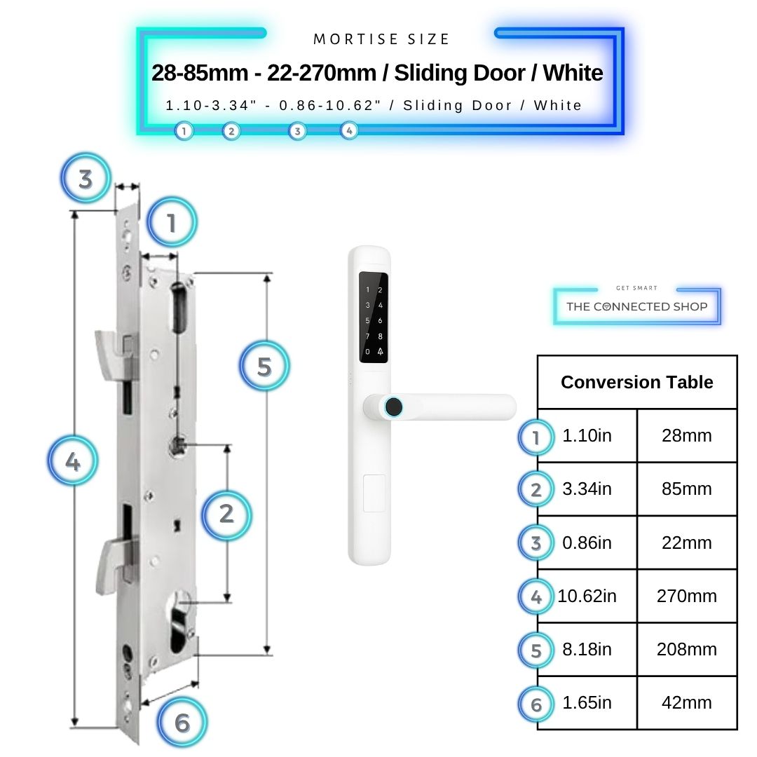 Smart Door Lock Slim - 28-85mm (22x270mm) Sliding Door - White