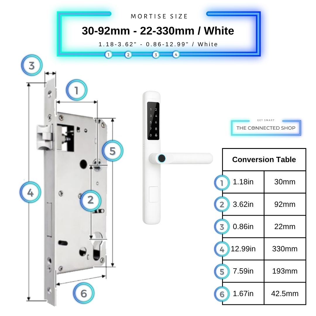 Smart Door Lock Slim - 30-92mm (22x330mm) - White