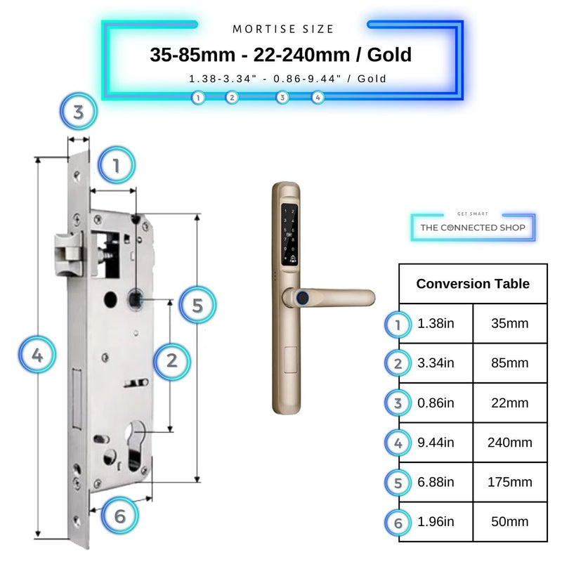 Smart Door Lock Slim - 35-85mm (22x240mm) - Gold -