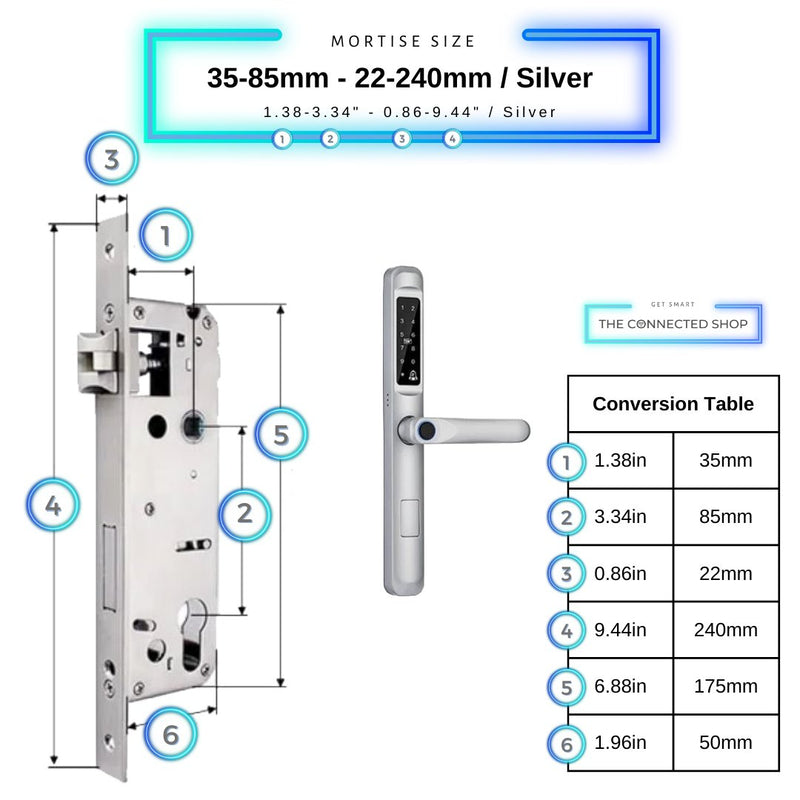 Smart Door Lock Slim - 35-85mm (22x240mm) - Silver -