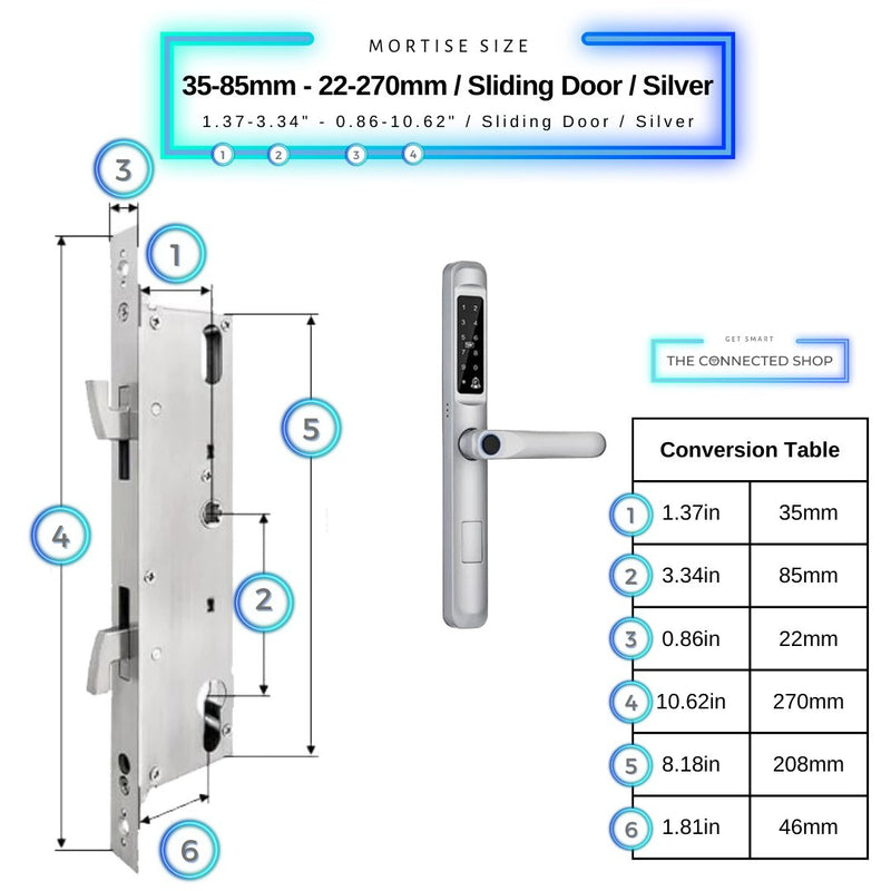 Smart Door Lock Slim - 35-85mm (22x270mm) Sliding Door - Silver -