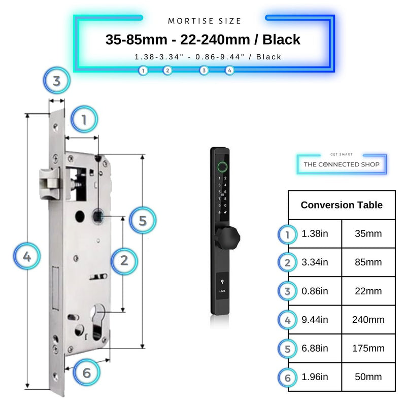 Smart Door Lock Thin - 35-85mm (22x240mm) - Black - No WiFi Gateway