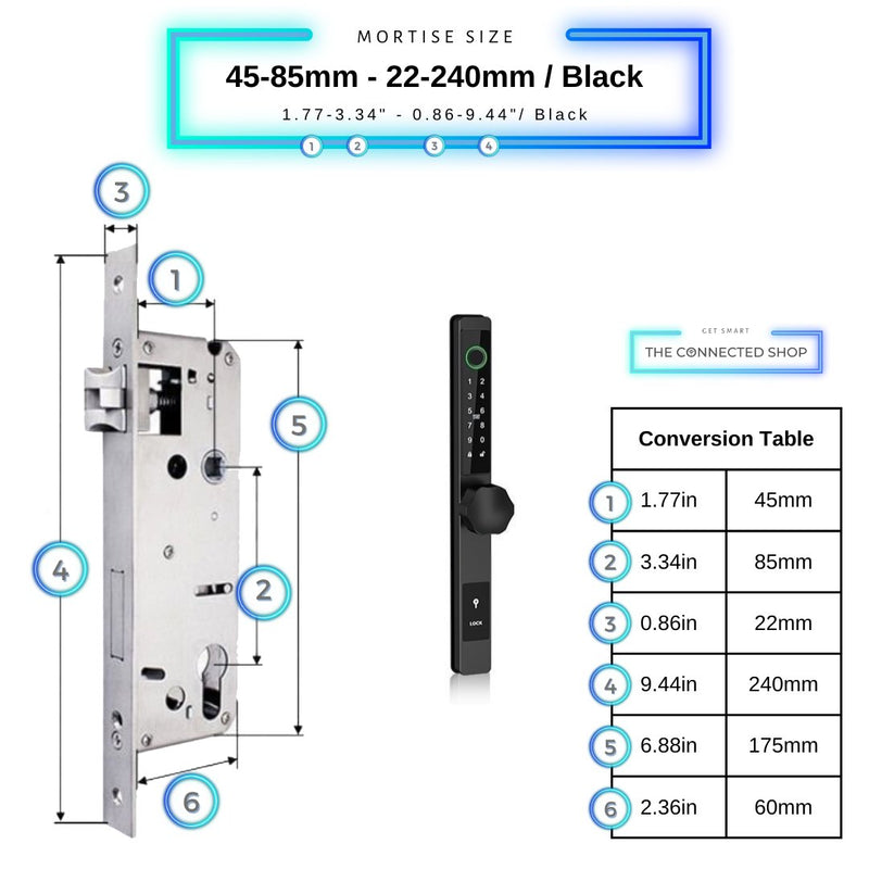 Smart Door Lock Thin - 45-85mm (22x240mm) - Black - No WiFi Gateway