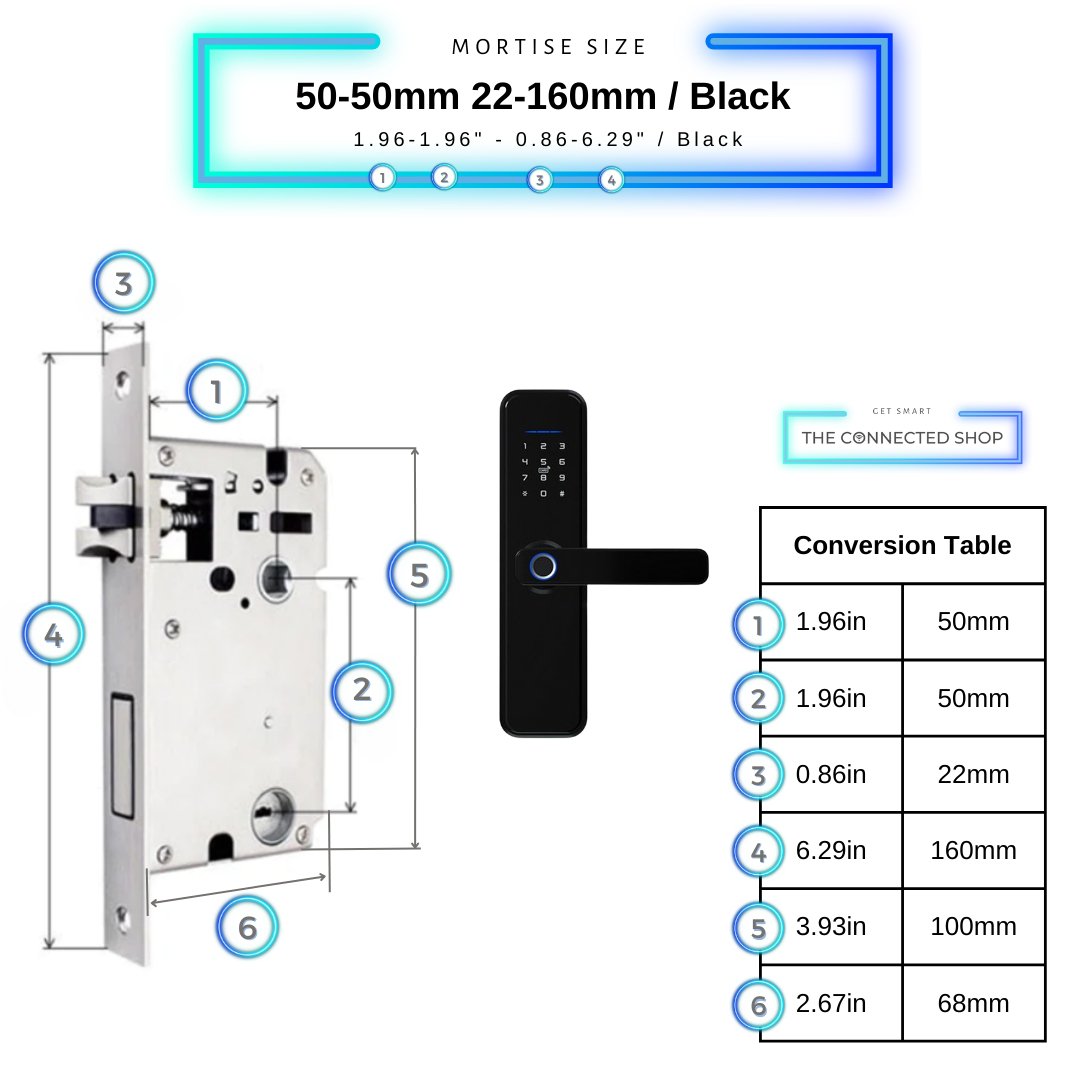 Smart Door Lock XL - 50-50mm (22x160mm) - Black -