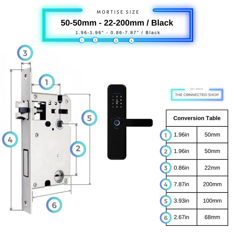 Smart Door Lock XL - 50-50mm (22x200mm) - Black -