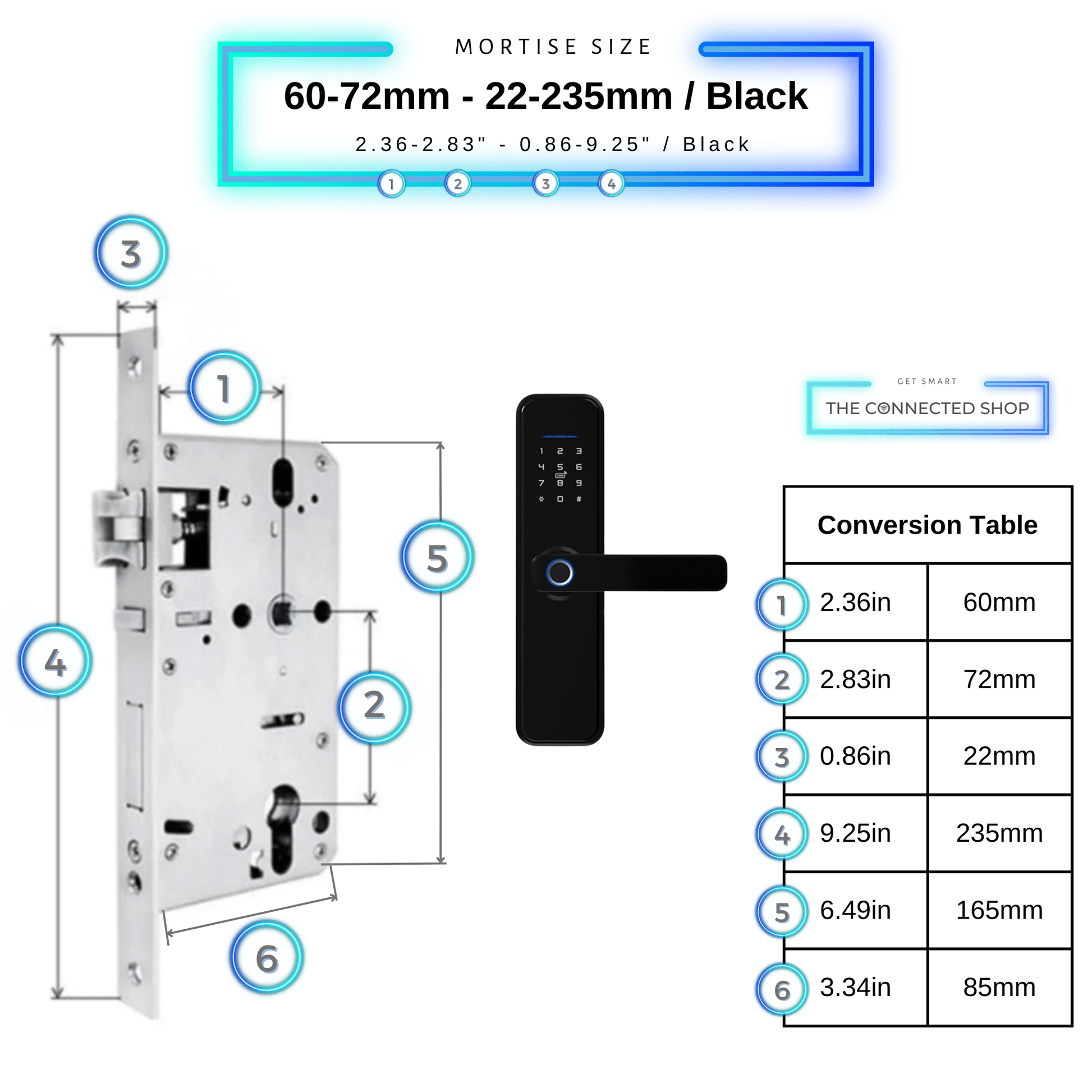 Smart Door Lock XL - 60-72mm (22x235mm - Black