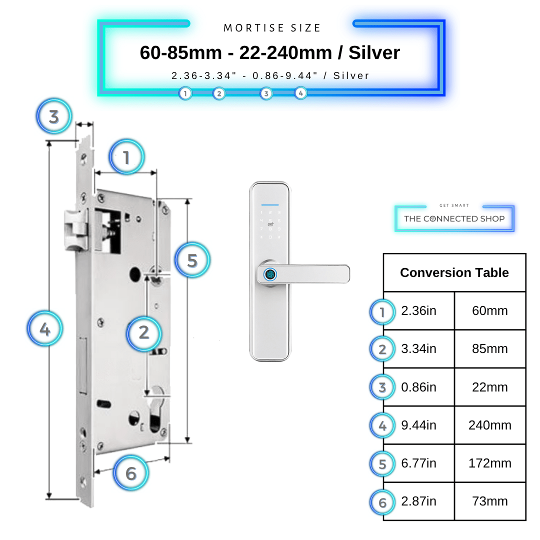 Smart Door Lock XL - 60-85mm (22x240mm) - Silver