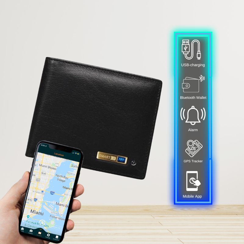 Smart Wallet Soft Leather Bluetooth Tracker - Coffee - -