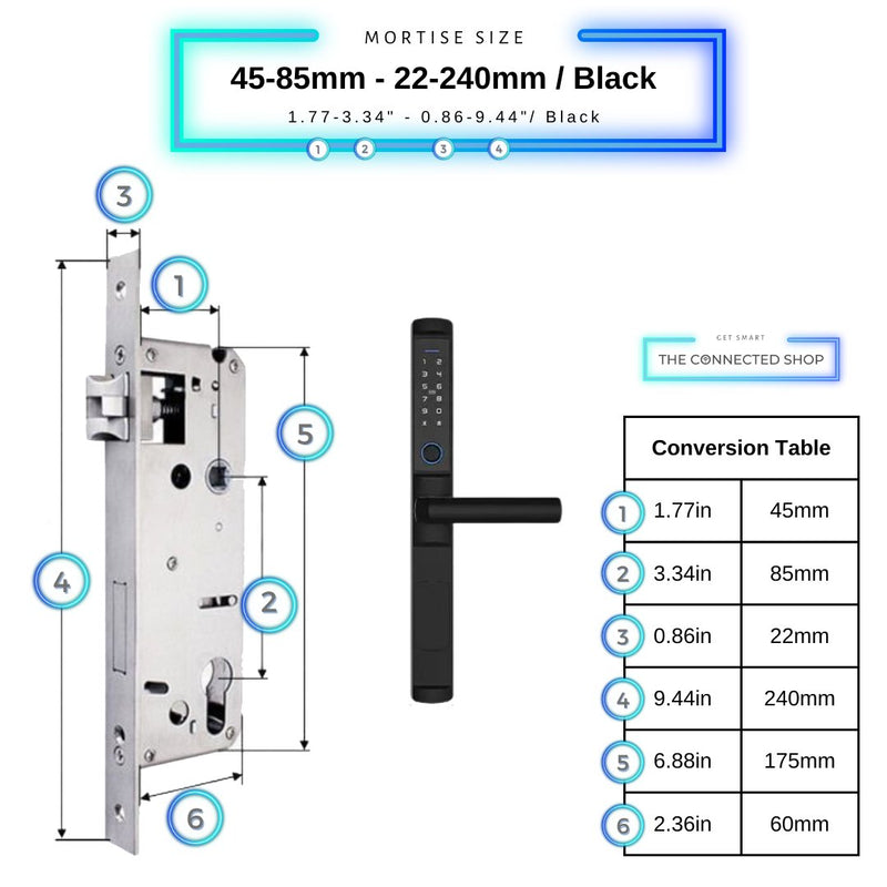 Swing Door Smart Lock - 45-85mm (22x240mm) - Black - Without Gateway