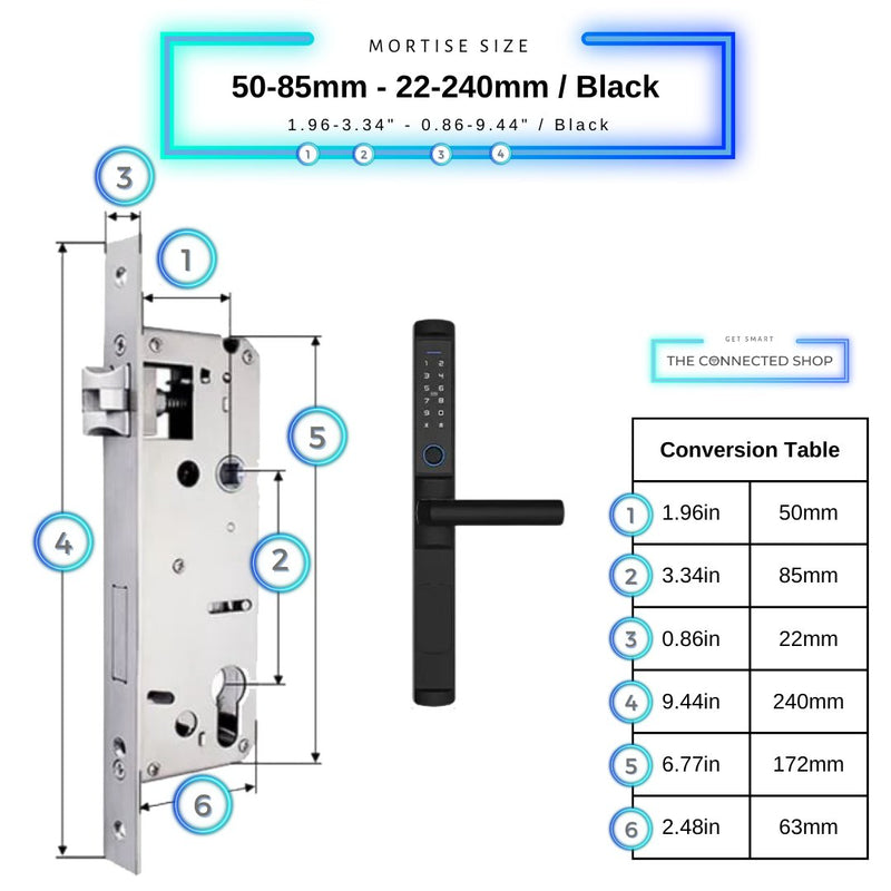 Swing Door Smart Lock - 50-85mm (22x240mm) - Black - Without Gateway