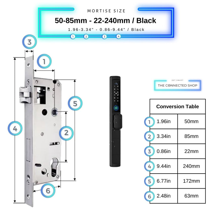 Swing Door Smart Lock Knob - 50-85mm (22x240mm) - Black - Without Gateway