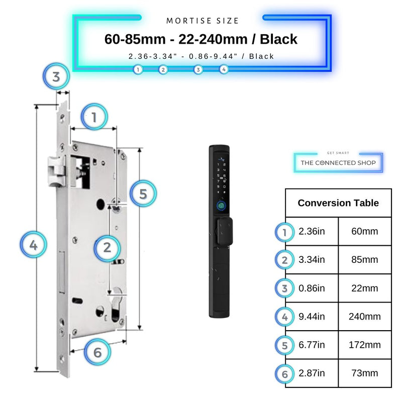 Swing Door Smart Lock Knob - 60-85mm (22x240mm) - Black - Without Gateway