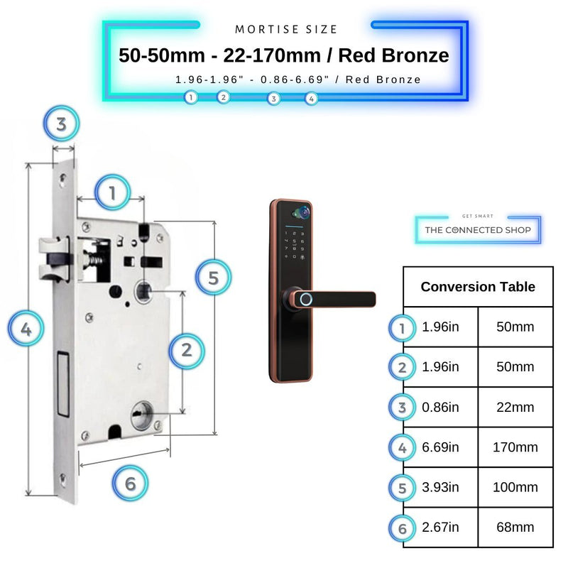 Universal Smart Door Lock Camera - 50-50mm (22x170mm) - Red Bronze -